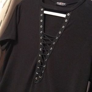Black lace up t-shirt dress